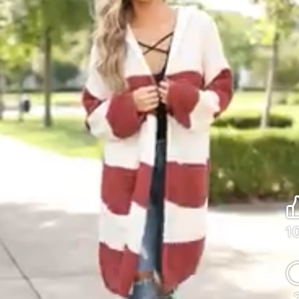 Pol Color cardigan block hoodie stripe sweater chunky long duster size Medium